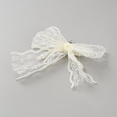 Plastic Imitation Pearl Bowknot & Lace Shoe Charms AJEW-WH0455-53P-01-1