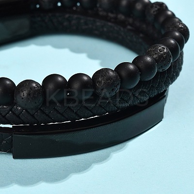 Natural Lava Rock & Glass Round Beaded Bracelets LS-BJEW-G732-02A-1