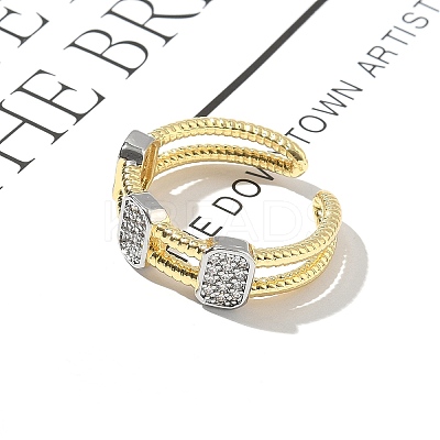 Brass Micro Pave Clear Cubic Zirconia Cuff Finger Rings for Women RJEW-B112-09GP-1