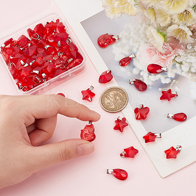 70Pcs 7 Styles Transparent Glass Pendants PALLOY-PH01663-1