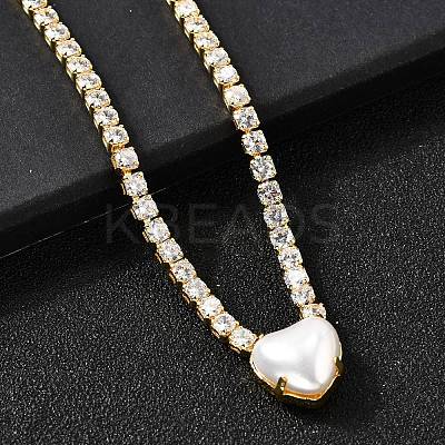 Brass Pave Clear Cubic Zirconia Tennis Necklaces NJEW-K287-02G-1