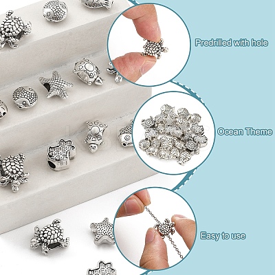 40Pcs 8 Styles Tibetan Style Alloy Beads TIBE-YW0001-64-1