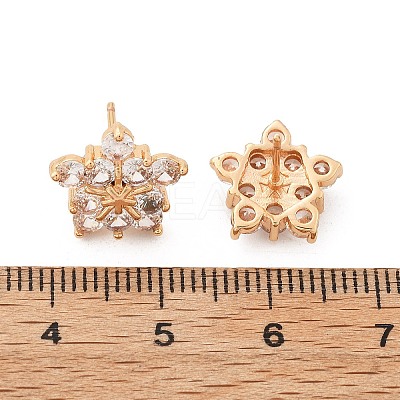 Flower Brass Micro Pave Cubic Zirconia Stud Earrings for Women EJEW-G428-28B-02-1