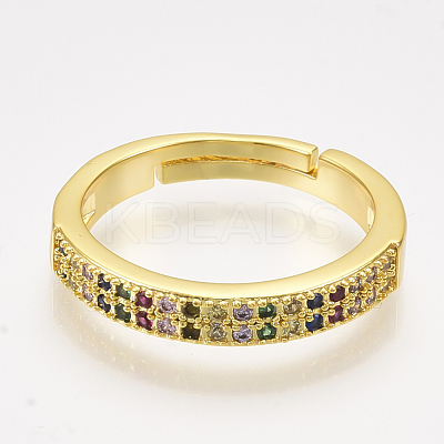 Adjustable Brass Micro Pave Cubic Zirconia Finger Rings RJEW-S044-028-1