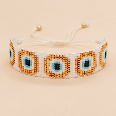Handmade Evil Eye Glass Seed Bead Bracelets QL5198-1-1