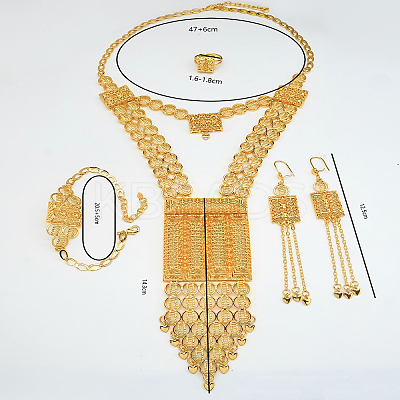 Alloy Hollow Rectangle Bracelets & Earrings & Necklaces & Rings Sets for Women QZ8606-1