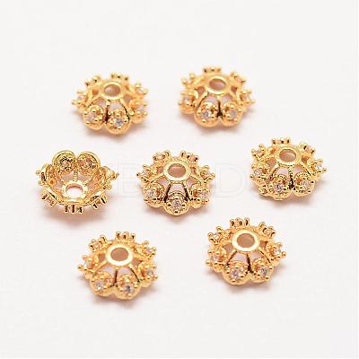 Long-Lasting Plated Brass Micro Pave Grade AAA Cubic Zirconia Fancy Bead Caps ZIRC-G090-59G-1
