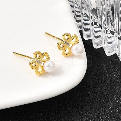 925 Sterling Silver Clear Cubic Zirconia Bowknot Stud Earring EJEW-L300-11G-1