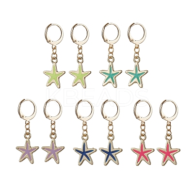 Alloy Enamel Starfish Dangle Leverback Earrings EJEW-JE05602-1
