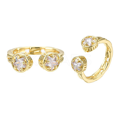 Cubic Zirconia Star Open Cuff Ring RJEW-N037-032-1