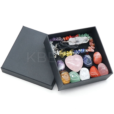 Tumbled and Heart Stone & Bracelet & Necklace Mixed Natural Gemstone Healing Stones Set X1-PW-WG44401-01-1
