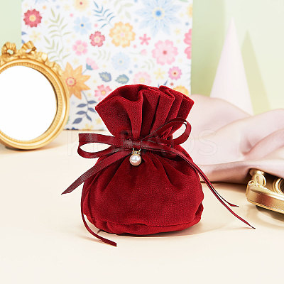 Velvet Jewelry Bags with Drawstring & Plastic Imitation Pearl TP-CJC0001-03A-1
