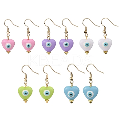 Resin Heart with Evil Eye Dangle Earrings EJEW-JE05278-1