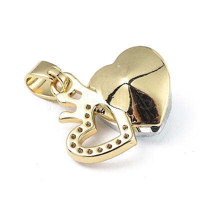 Real 18K Gold Plated Rack Plating Brass Micro Pave Clear Cubic Zirconia Pendants KK-C015-18G-04-1