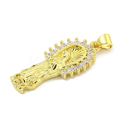 Rack Plating Brass Micro Pave Clear Cubic Zirconia Pendants KK-B091-21G-06-1
