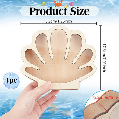 Shell Shaped Wooden Sea Shell Storage Display Cases with Visible Window ODIS-WH0080-04A-1