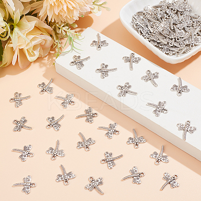 100Pcs Tibetan Style Dragonfly Alloy Pendants TIBEP-LP0001-06-1