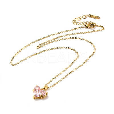 Pink Cubic Zirconia Pendant Necklace NJEW-H161-01B-1
