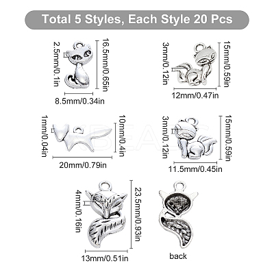 100Pcs 5 Style Tibetan Style Alloy Pendants PALLOY-SC0003-96-1