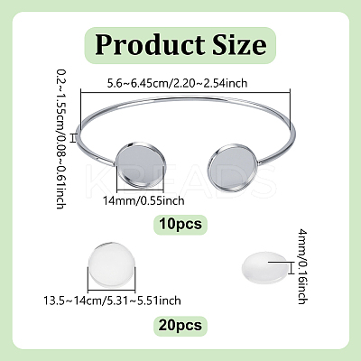 10Pcs 304 Stainless Steel Cuff Blank Bangle Bases with Flat Round Trays STAS-UN0064-30-1