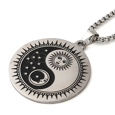 Non-Tarnish 201 Stainless Steel Pendant Necklace with Box Chains NJEW-H015-02P-1