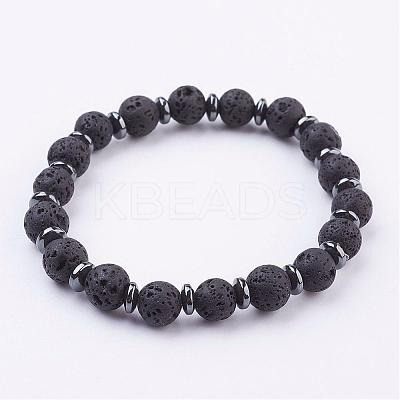 Natural Lava Rock Stretch Bracelets BJEW-JB03145-01-1