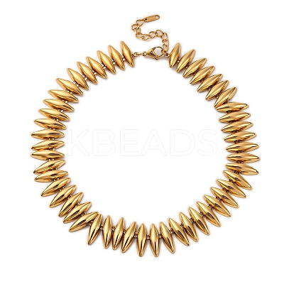 304 Stainless Steel Spiked Horse Eye Beaded Necklaces for Women NJEW-Z080-01G-1