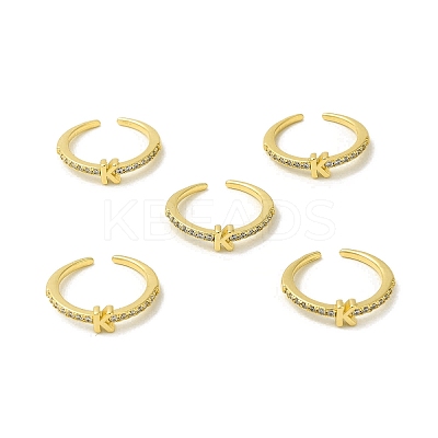Clear Cubic Zirconia Initial Letter Open Cuff Ring RJEW-H120-09G-K-1