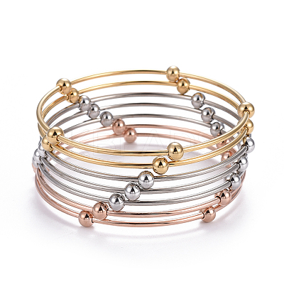 Fashion 201 Stainless Steel Bangle Sets BJEW-L664-023C-M-1-1