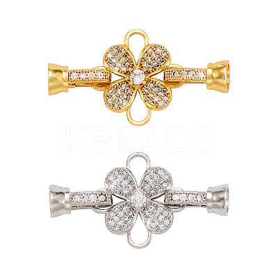 2Pcs 2 Colors Brass Micro Pave Clear Cubic Zirconia Fold Over Clasps ZIRC-PJ0001-11-1