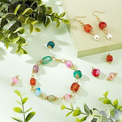 50Pcs 5 Colors Natural Agate Dyed Beads Connector Charms FIND-FG0001-55-1