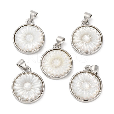 Natural White Shell Carved Sunflower Pendants KK-D537-03P-02-1