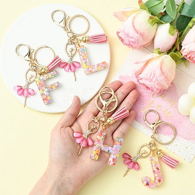 Letter A~Z Transparent Glitter Resin Pendant Keychains KEYC-FZ00024-21-1
