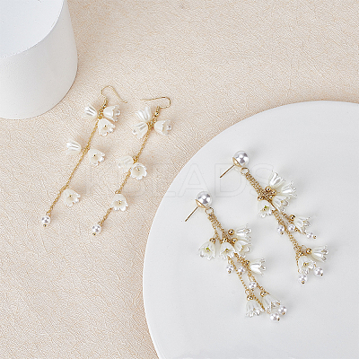 2 Pairs 2 Style Plastic Lily of the Valley Dangle Stud Earrings EJEW-AN0002-83-1