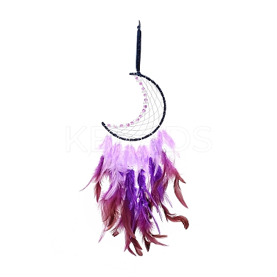 Moon Woven Net/Web with Feather Pendant Decoration LS-HJEW-I013-03-1