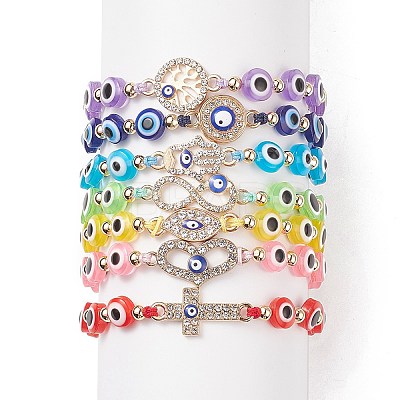 7Pcs 7 Style Resin Evil Eye Braided Bead Bracelets Set BJEW-JB08810-1