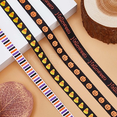 4 Rolls 4 Styles Halloween Theme Polyester Ribbon OCOR-GF0002-62-1
