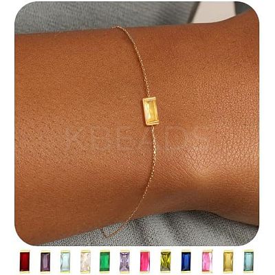 November Birthstone Brass Pave Cubic Zirconia Rectangle Link Bracelets WG17BBA-10-1