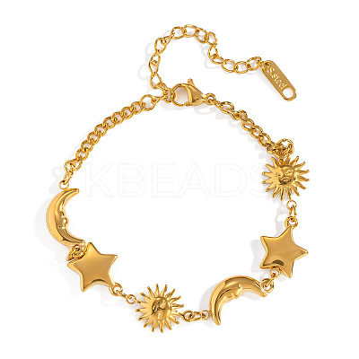 304 Stainless Steel Star & Sun & Moon Link Bracelets for Women PP4213-1-1