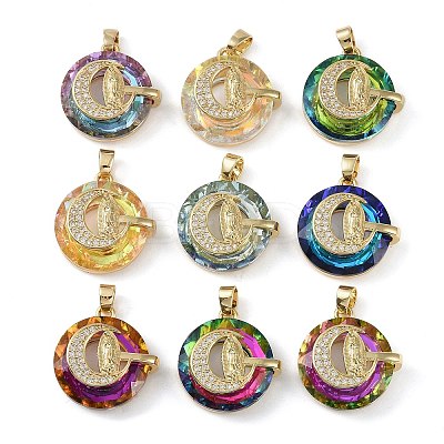 Brass Cubic Zirconia with Glass Pendents KK-Q815-11G-1