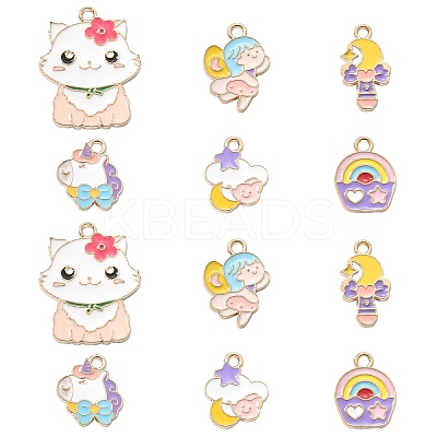 60Pcs 6 Styles Alloy Enamel Pendants ENAM-CJ0004-90-1