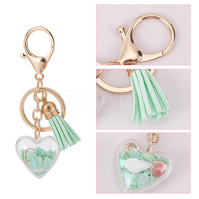 3Pcs 3 Colors Shell Starfish in Heart & Tassel Charm Acrylic Keychain HJEW-GO0001-01-1