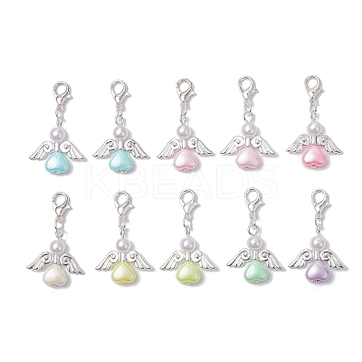 Heart Angel ABS Plastic & Acrylic Imitation Pearl Pendant Decorations HJEW-JM03160-02-1