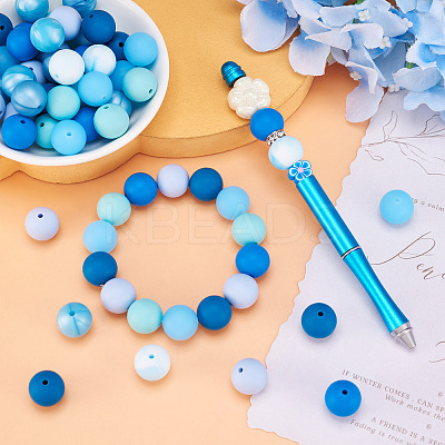 80Pcs 8 Colors Round Food Grade Eco-Friendly Silicone Focal Beads SIL-TA0001-95A-1