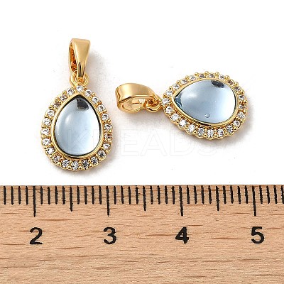 Brass Micro Pave Clear Cubic Zirconia Teardrop Charms KK-M270-37G-1