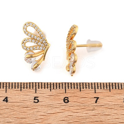 Brass Micro Pave Clear Cubic Zirconia Stud Earrings EJEW-B131-04G-1