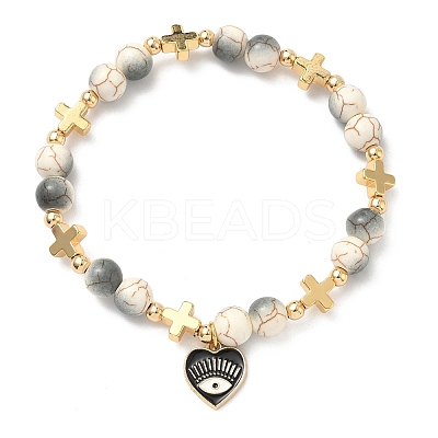Heart with Eye Alloy Enamel Charm Bracelets BJEW-JB12287-03-1
