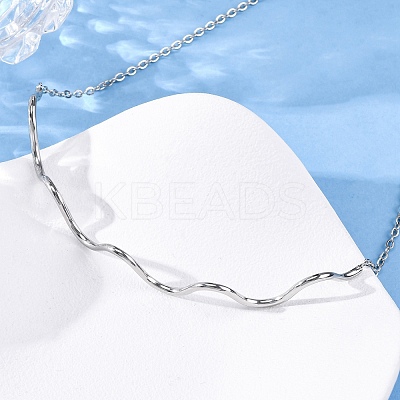 304 Stainless Steel Wave Shape Link Chain Necklaces for Women LS-NJEW-S439-08P-1