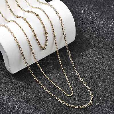 304 Stainless Steel 3 Layered Chain Necklaces for Women NJEW-K255-56G-1
