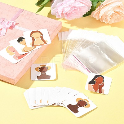 100Pcs 5 Styles Square Girl Print Paper Earring Display Cards CDIS-FS0001-25-1